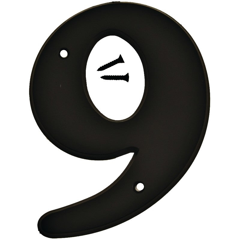Hy-Ko 30200 Series 30209 House Number, Character: 9, 6 in H Character, Black Character, Plastic (Pack of 5)
