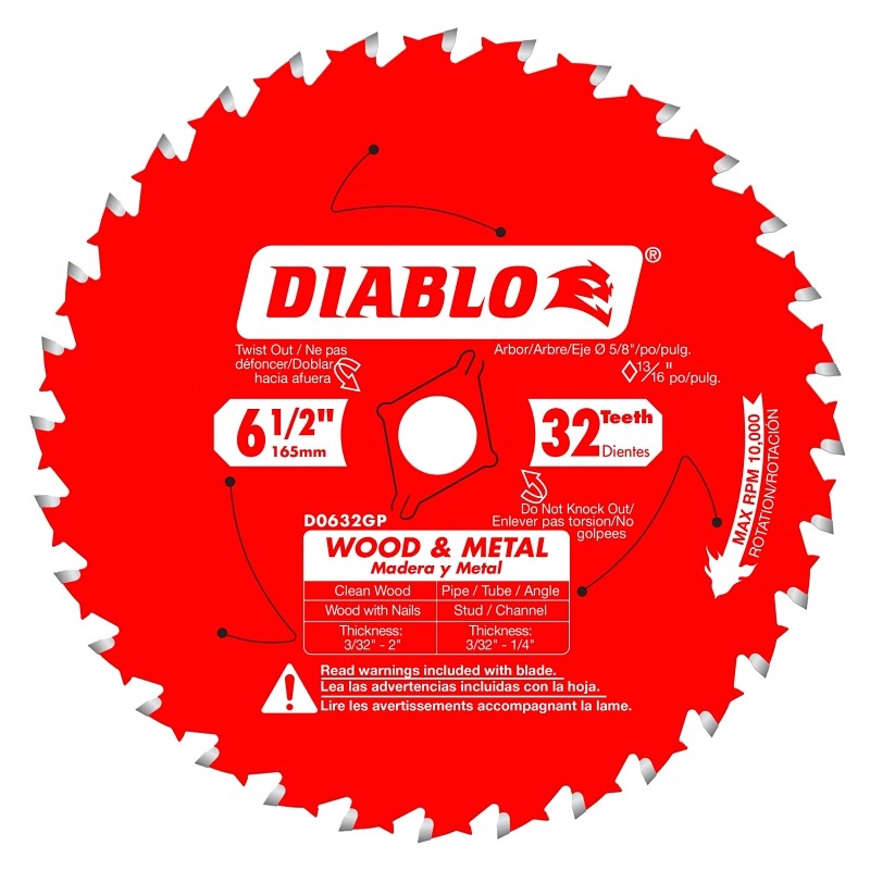 Diablo D0632GPA Circular Saw Blade, 6-1/2 in Dia, 32-Teeth, TiCo Cutting Edge