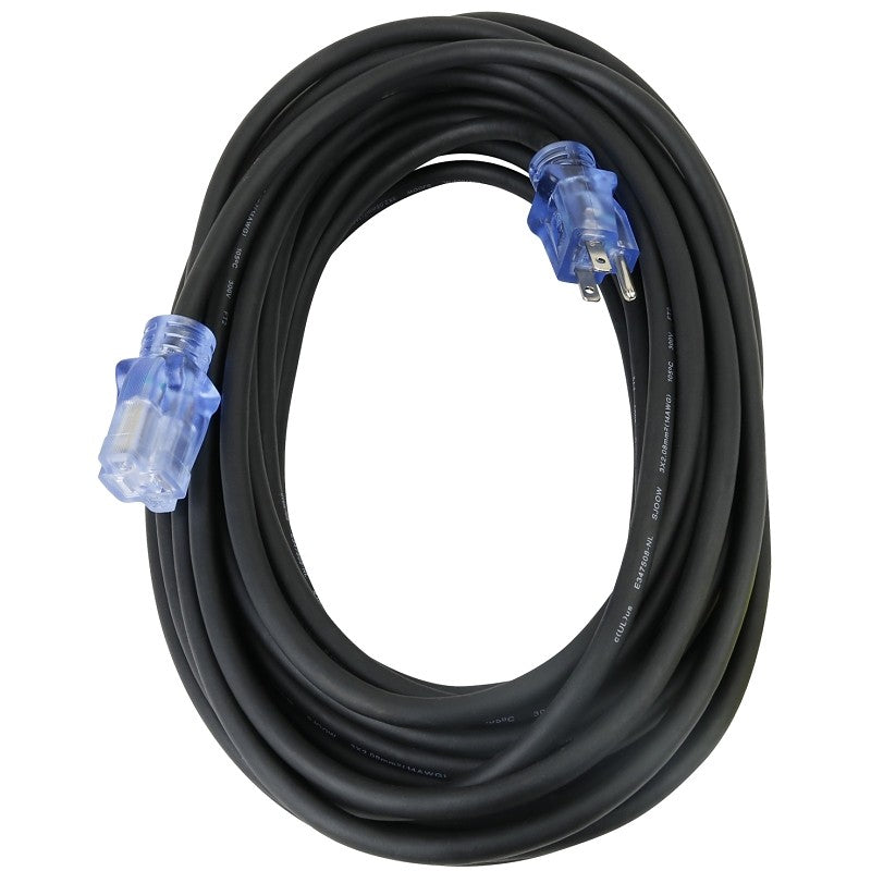 PowerZone OREC732730 Extension Cord, 14/3 AWG Cable, Lighted, 50 ft L, 15 A, 125 V, Black