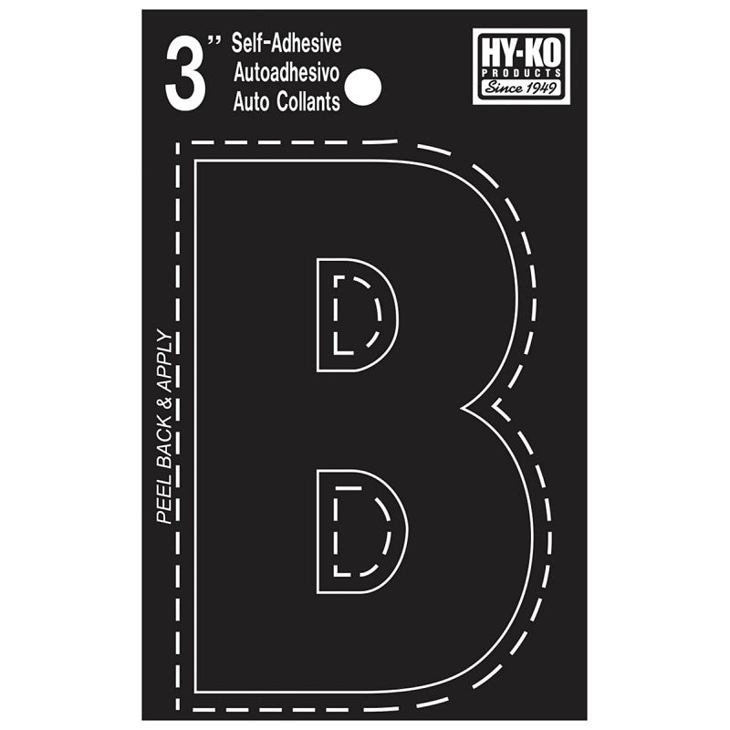 Hy-Ko 30400 Series 30412 Die-Cut Letter, Character: B, 3 in H Character, Black Character, Vinyl (Pack of 10)