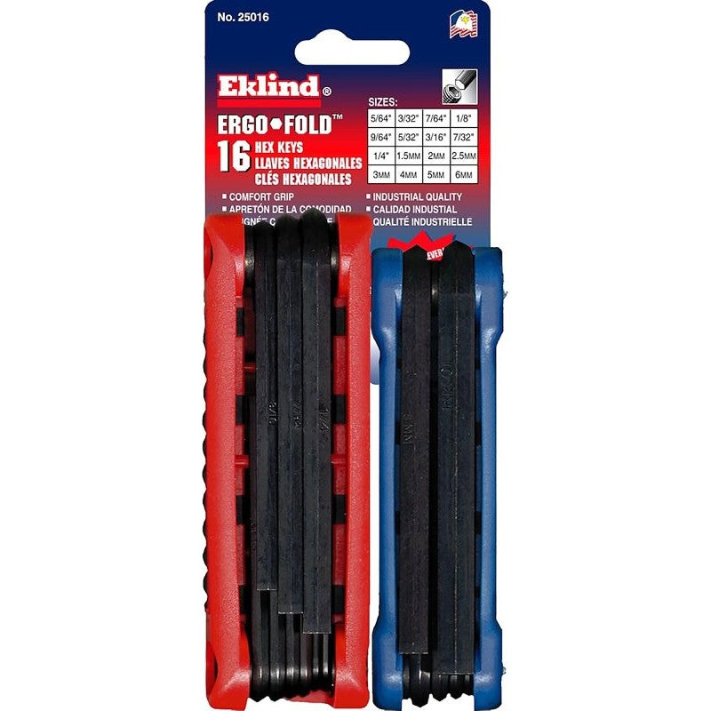 Eklind Ergo-Fold™ 25016 Fold-Up Combo Pack Hex Key Set, 16-Piece, Alloy Steel, Black