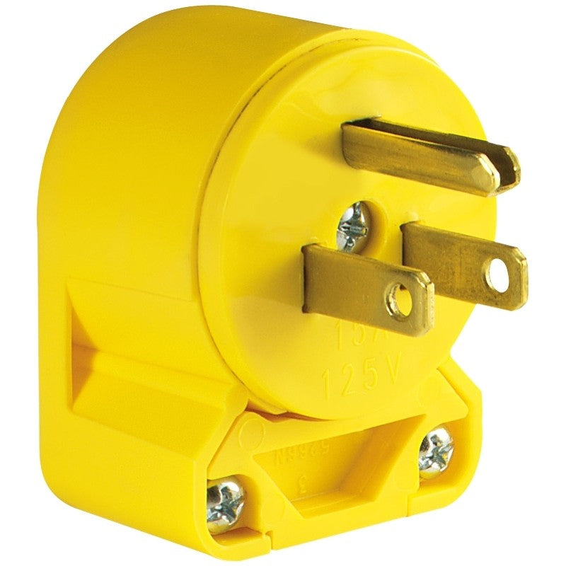 Eaton Wiring Devices 4867AN-BOX Electrical Plug, Angled, 1/4 to 21/32 in, 2-Pole, 15 A, 125 V, NEMA: NEMA 5-15, Yellow