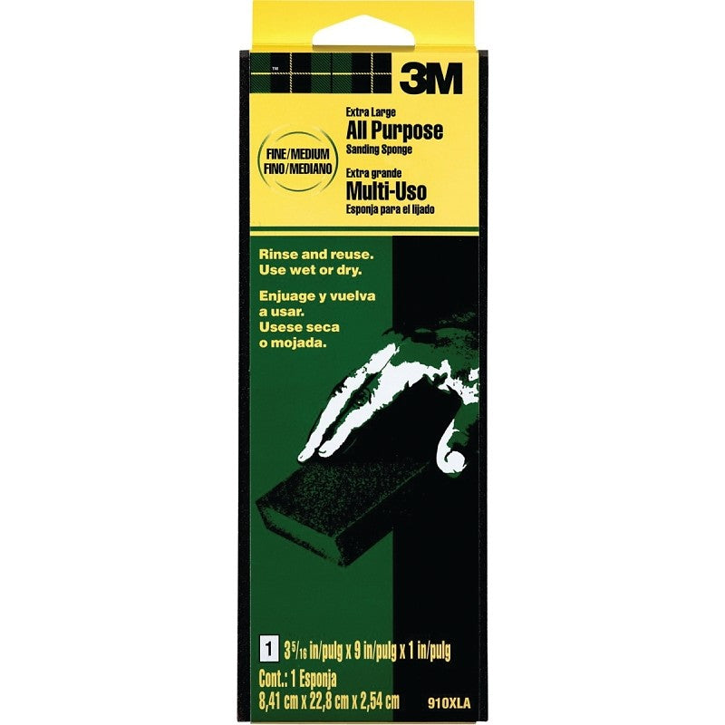 3M 910-XLA Sanding Sponge, 9 in L, 3.3 in W, Fine, Medium