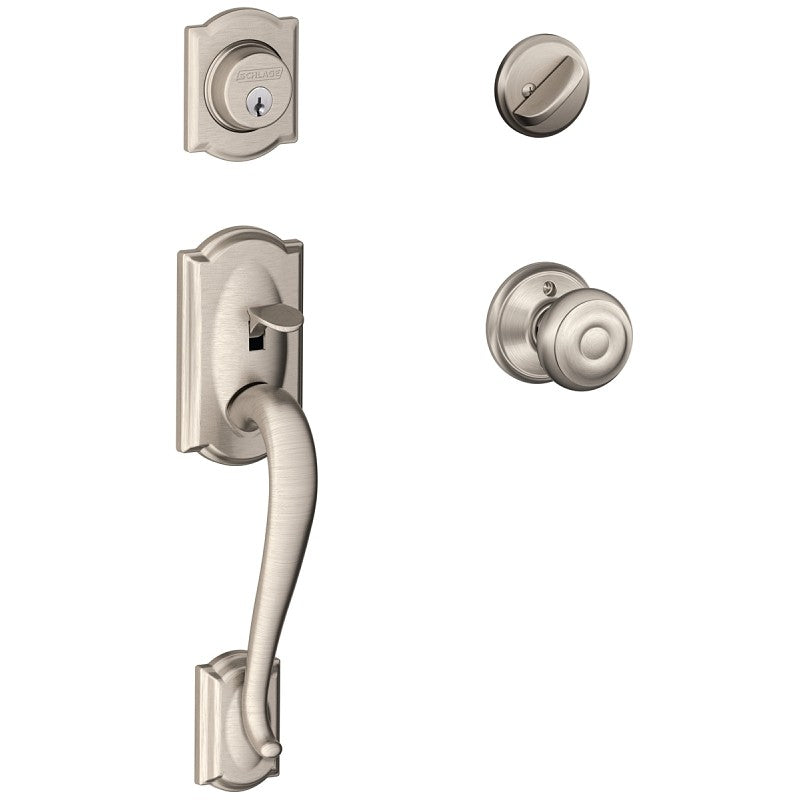 Schlage Camelot Series F60VCAM/GEO619 Combination Lockset, Mechanical Lock, Knob Handle, Round Design, Satin Nickel, Yes