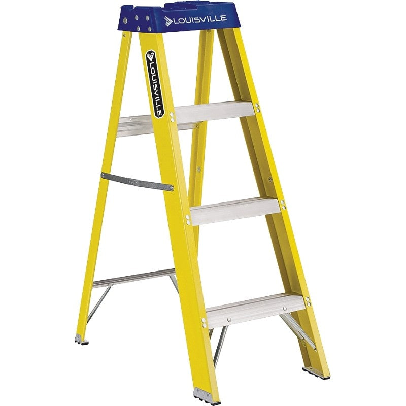 Louisville FS2004 Step Ladder, 4 ft H, Type I Duty Rating, Fiberglass, 250 lb