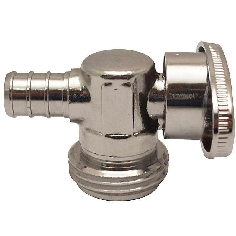 Apollo APXGHV1234 Garden Hose Valve, 1/2 x 3/4 in, Barb x MGHT, 200 psi Pressure, Brass Body, Chrome