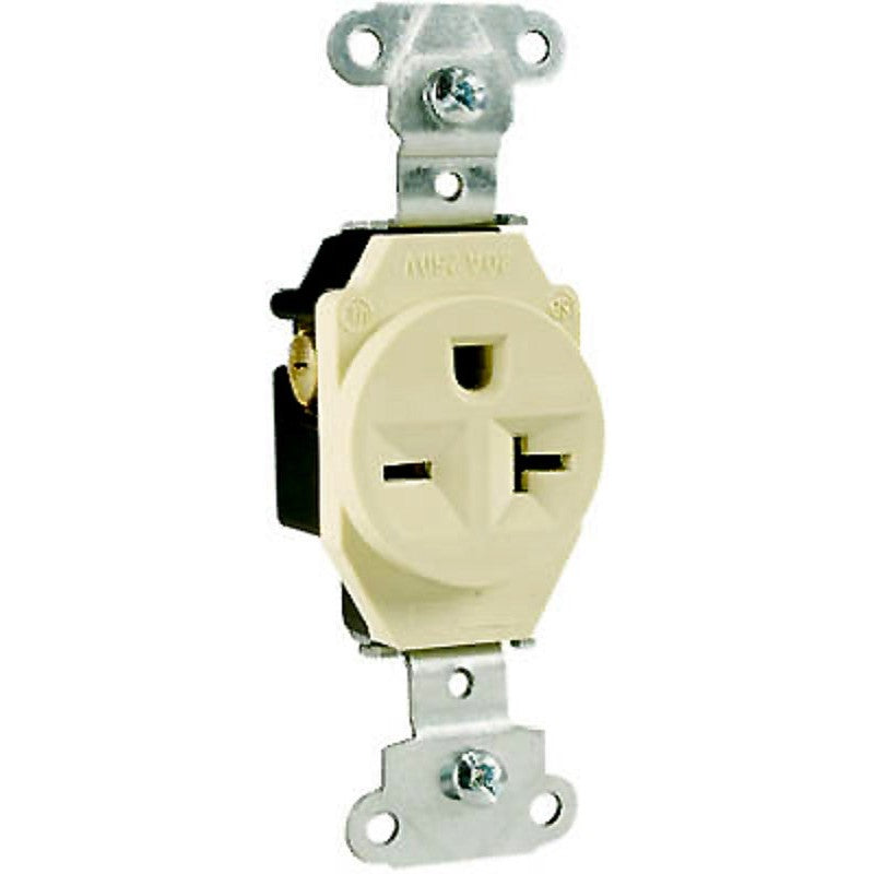 Legrand 5851ICC8 Heavy-Duty Single Receptacle, 2 -Pole, 250 VAC, 20 A, Side Wiring, NEMA: NEMA 6-20R, Ivory