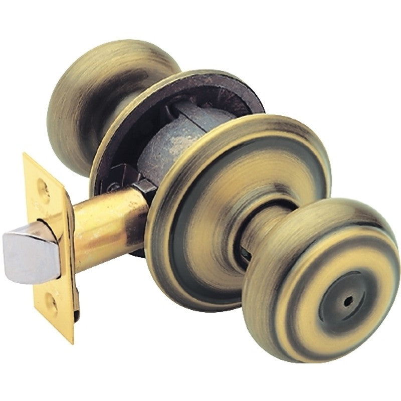 Schlage Georgian Series F40VGEO609 Privacy Lockset, 2.31 in L x 2.75 in W x 2.75 in H Dimensions, Antique Brass