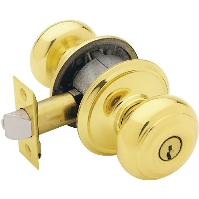 Schlage F Series F51A VGEO505K4 Entry Knob, Georgian, Knob Handle, Bright Brass, Metal, 2-3/4 in Dimensions
