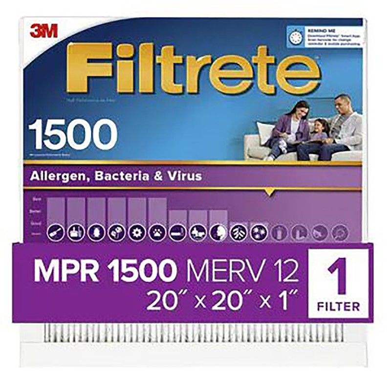 Filtrete 2002-4 Air Filter, 20 in L, 20 in W, 12 MERV, 1500 MPR, For: Air Conditioner, Furnace and HVAC System (Pack of 4)