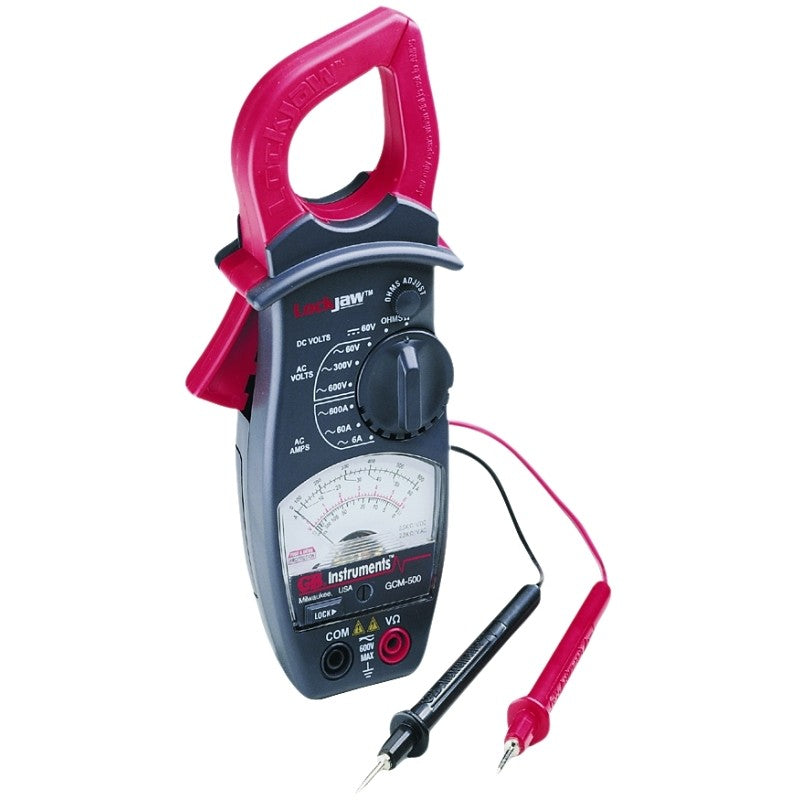 Gardner Bender GCM-500 Clamp Meter, 600 A, 600 VAC, 60 VDC, 1000 Ohm, Analog Display, Black