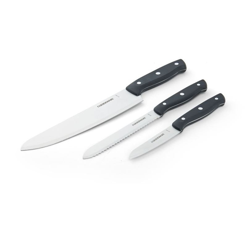 Farberware 5266765 Knife Set, 3-Piece, Stainless Steel, Black (Pack of 3)