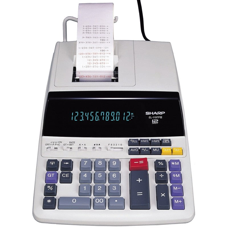 Sharp EL1197PIII Printing Calculator, 12 Display, Off-White