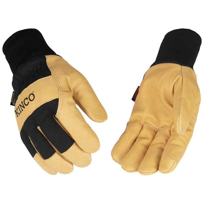 Heatkeep 1928 KW-M Gloves, Men's, M, Angled Wing Thumb, Elastic Knit Wrist Cuff, Black/Golden/Yellow