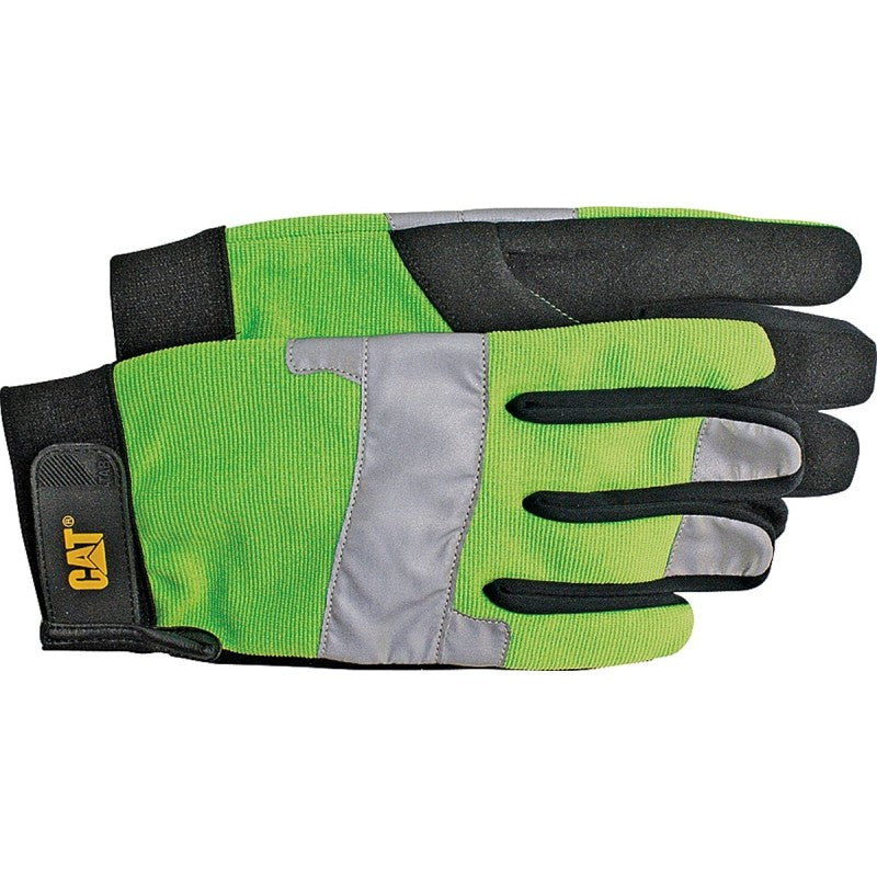 Cat CAT012214J Utility Gloves, Jumbo, Synthetic Leather, Black/Fluorescent Green