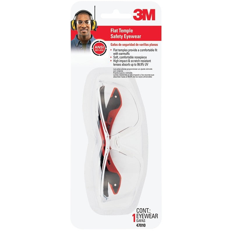 3M 47010-WV6 Safety Eyewear, Anti-Scratch Lens, Polycarbonate Lens, Semi-Rimless Frame, Plastic Frame, Black/Red Frame