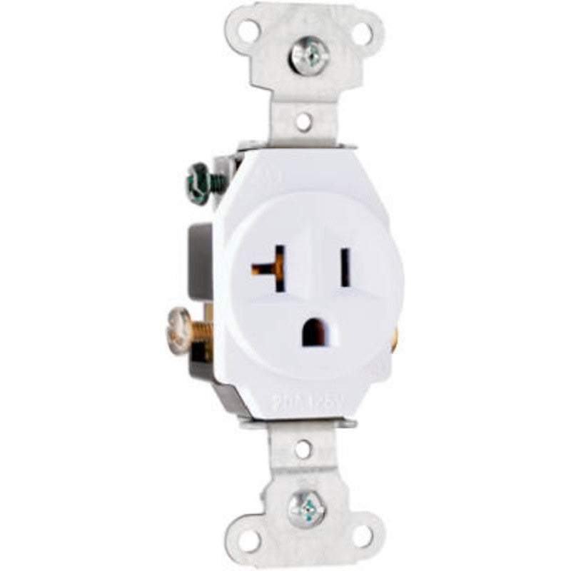 Legrand 5351WCC8 Heavy-Duty Single Receptacle, 2 -Pole, 125 VAC, 20 A, Side Wiring, NEMA: NEMA 5-20R, White