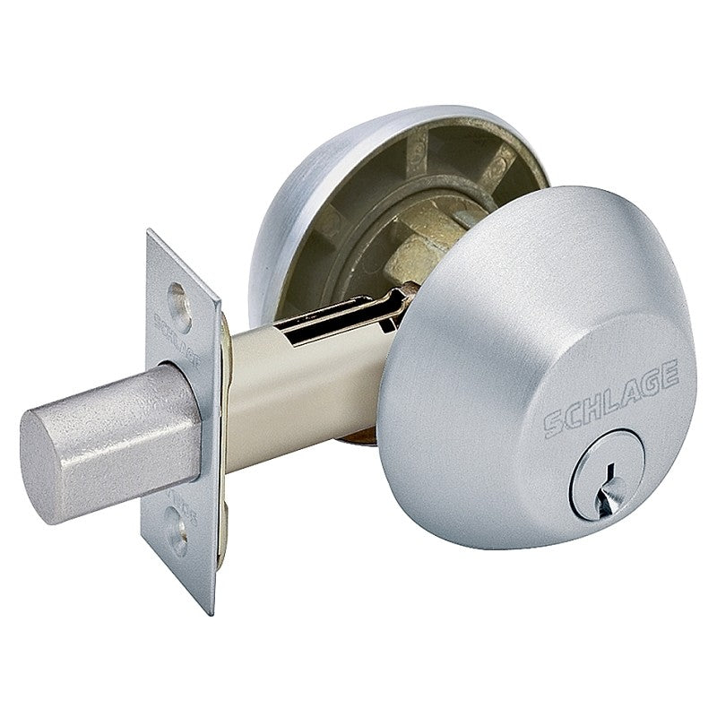 Schlage B62N626 Deadbolt, 1 Grade, SC1 Key, Metal, Satin Chrome, 2-3/8, 2-3/4 in Backset, C Keyway (Pack of 4)