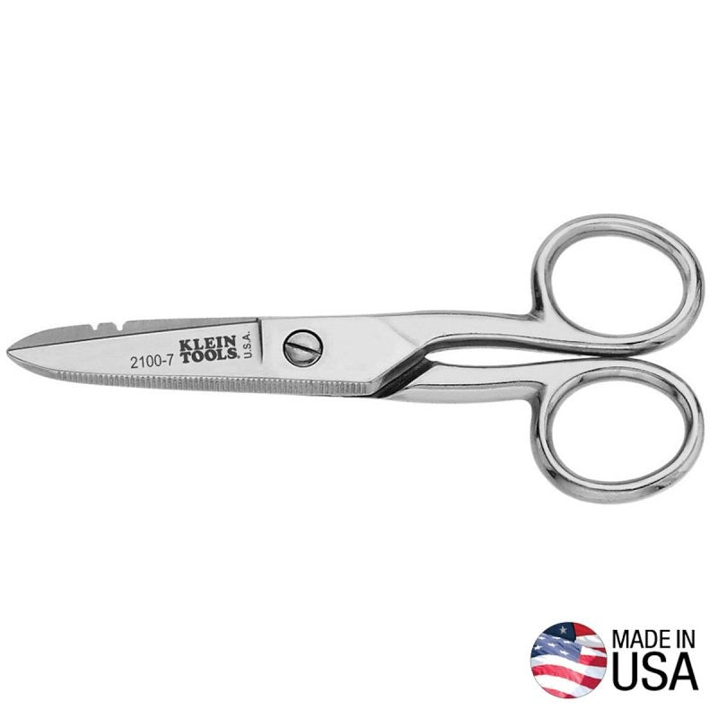 Klein Tools 2100-7 Electrician Scissor, 5-1/4 in OAL, 1-7/8 in L Cut, Steel Blade, Silver Handle