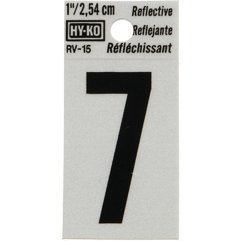 Hy-Ko RV-15/7 Reflective Sign, Character: 7, 1 in H Character, Black Character, Silver Background, Vinyl (Pack of 10)