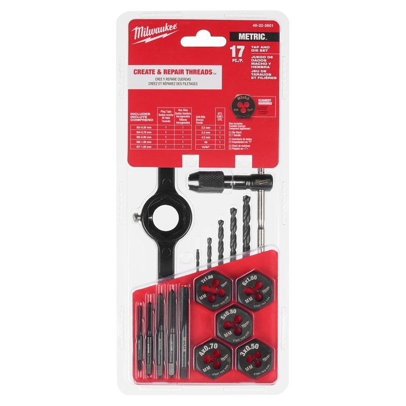 Milwaukee 49-22-5601 Tap and Die Set, 17-Piece, HCS, Black Oxide