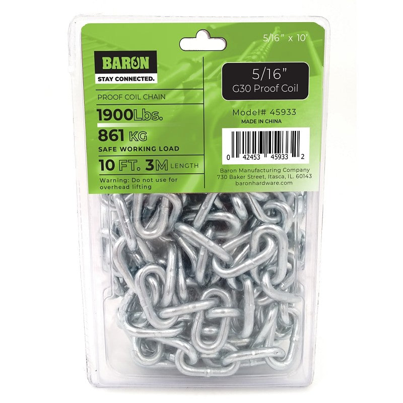 Baron 45933 Proof Coil Chain, 5/16 in, Zinc
