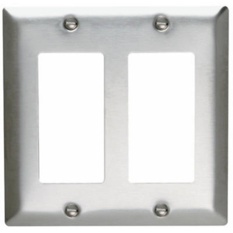 Legrand SS262CC10 Wallplate, 4-1/2 in L, 4.56 in W, 2 -Gang, Stainless Steel, Silver, Brushed