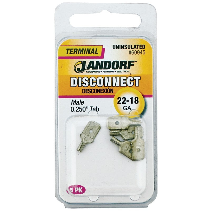 Jandorf 60945 Disconnect Terminal, Tin, Copper Contact, 5/PK