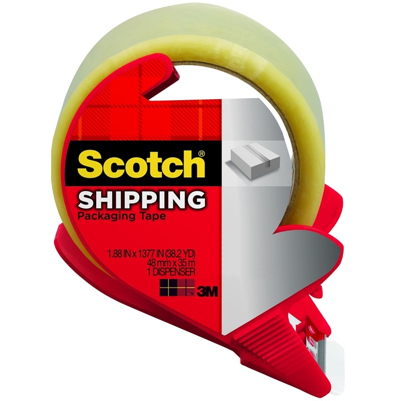 Scotch 3350S-RD Series Packaging Tape, Lightweight, 54.6 yd L, Clear, 1.88 in W, Polypropylene Backing
