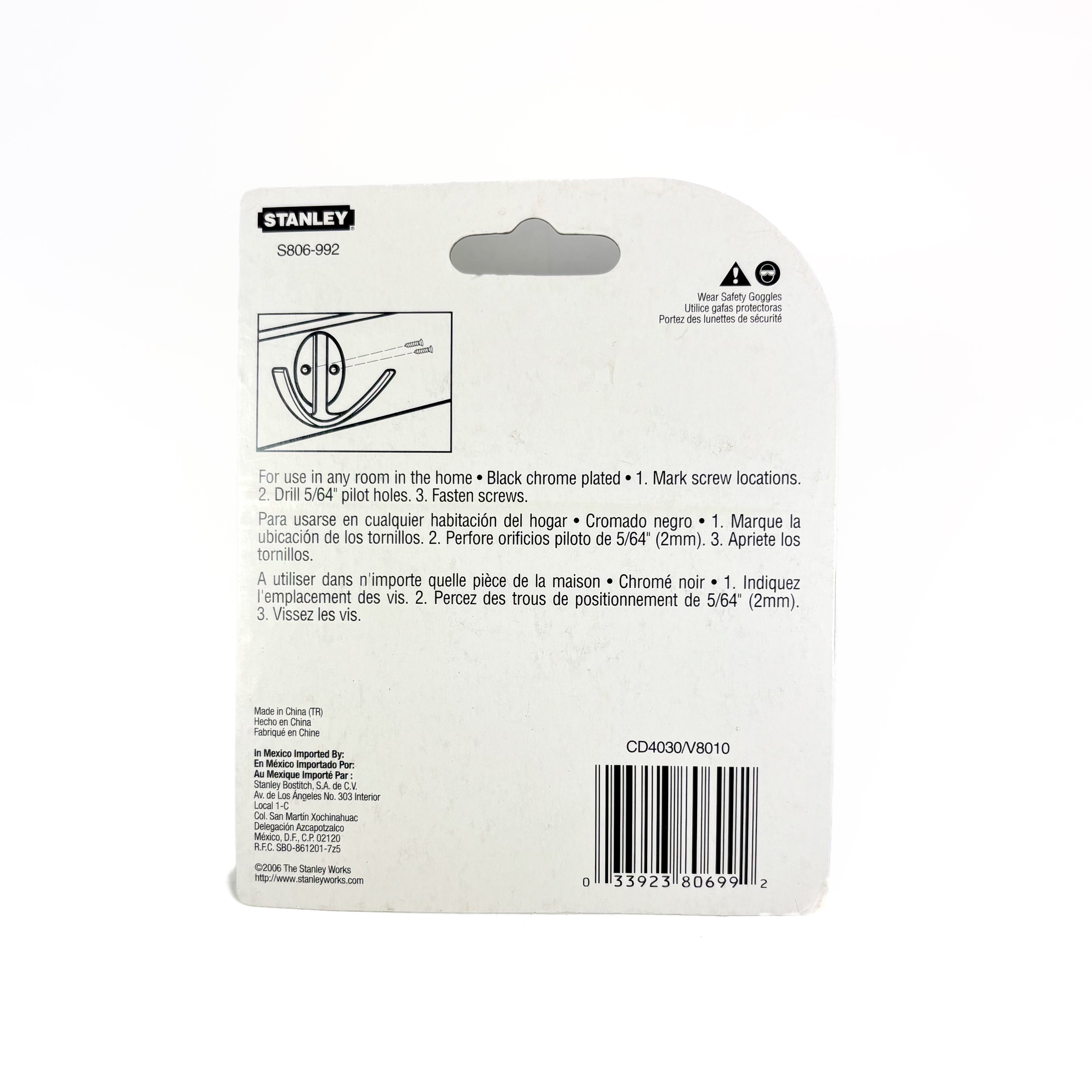 Modern Double Robe Hook 3 Inch Black Chrome (POS)
