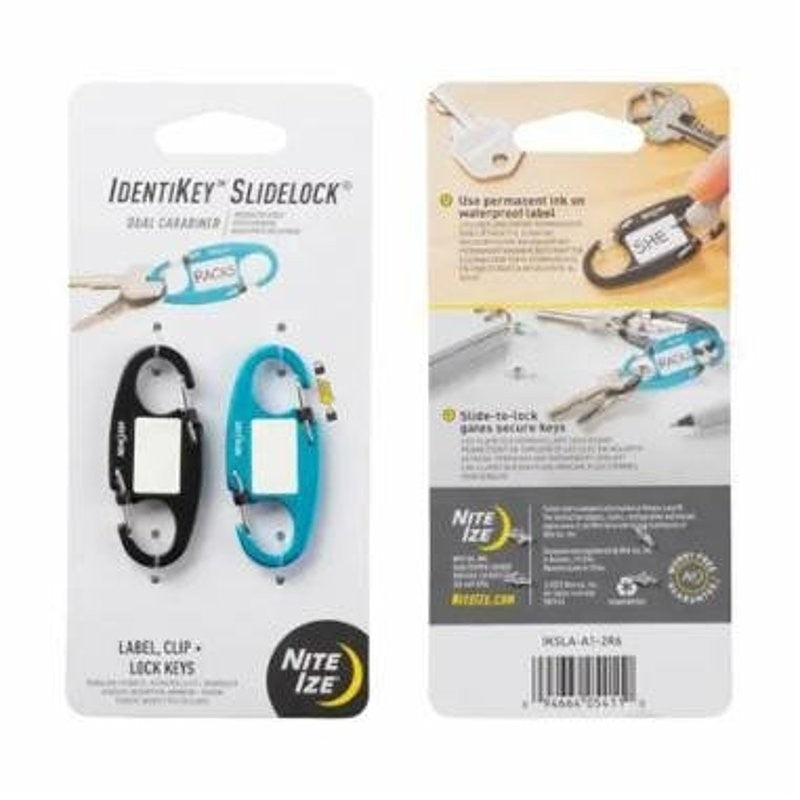 Nite Ize IdentiKey IKSLA-A1-2R6 Dual Carabiner, 2.09 in OAL, Aluminum, Black/Blue
