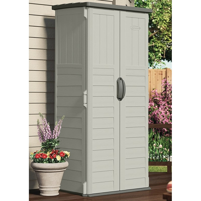 Suncast BMS1250 Storage Shed, 22 cu-ft Capacity, 2 ft 8-1/4 in W, 2 ft 1-1/2 in D, 6 ft H, Resin, Stoney/Vanilla