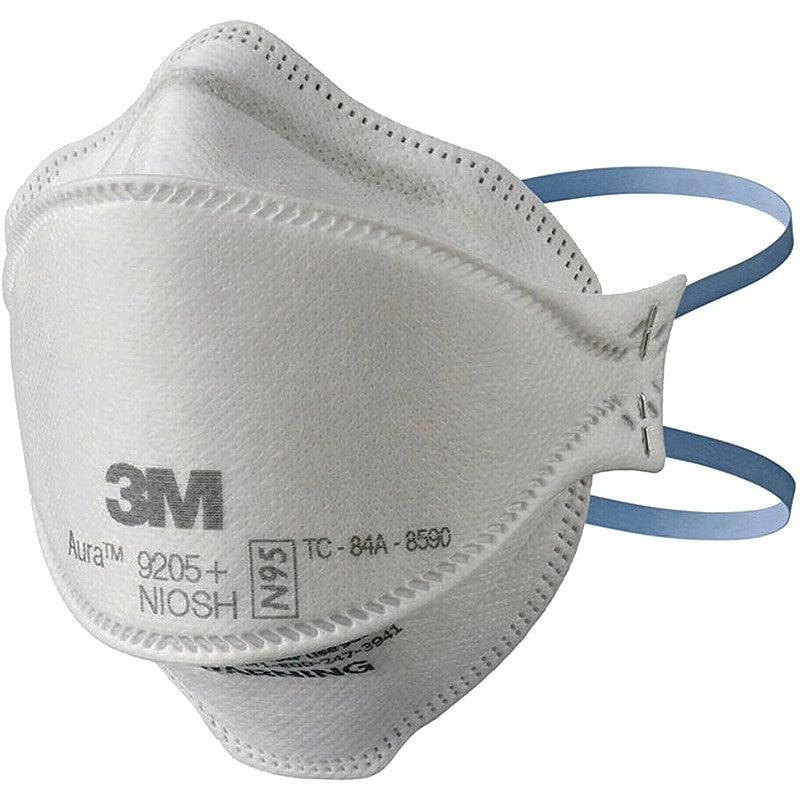 3M Aura Series 9205P-3-DC 3-Panel Particulate Respirator, One-Size Mask, N95 Filter Class, 95 % Filter Efficiency, White