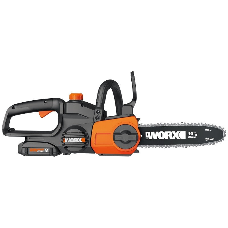 Worx WG322 Auto-Tension Chainsaw, Battery Included, 20 V, 10 in L Bar, 3/8 in Pitch