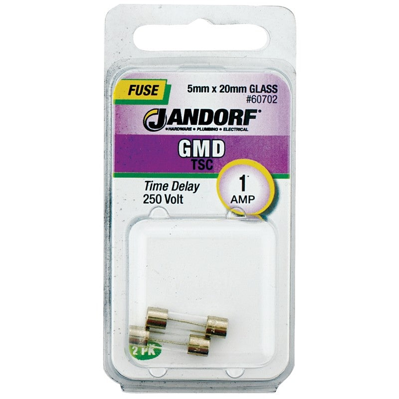 Jandorf 60702 Series Time Delay Fuse, 0.3 Ohm, 1 A, 250 V, 35 A, 10 kA Interrupt, Glass Body
