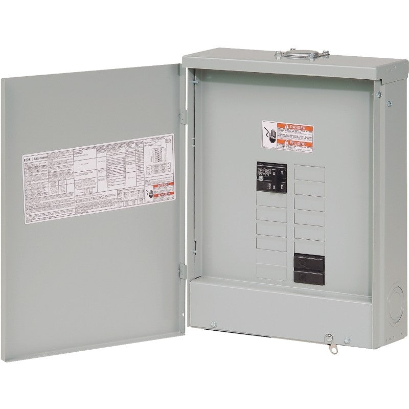 Eaton BRP10B100RF Load Center, 20-Pole, 100 A, 10-Space, 20-Circuit, Main Breaker, Plug-On Neutral, NEMA 3R Enclosure