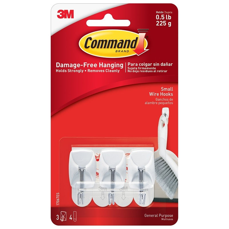 Command 17067ES Small Wire Hook, 0.5 lb, 3-Hook, Plastic