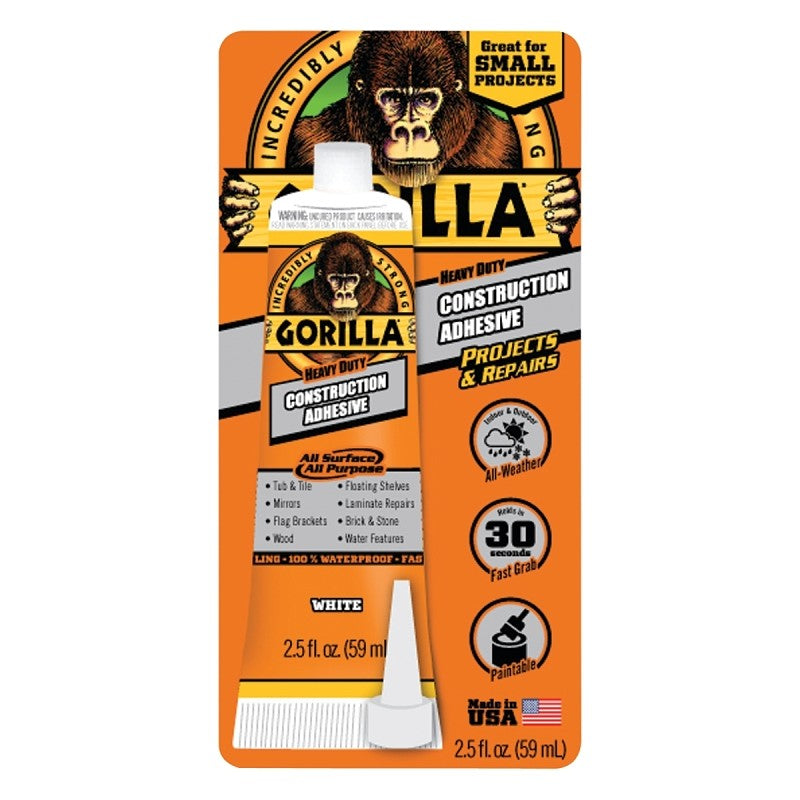 Gorilla 8020002 Construction Adhesive, White, 2.5 oz