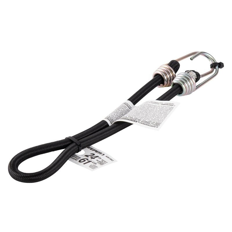 Keeper A06180Z Heavy-Duty Bungee Cord, 24 in L, Rubber, Black, Hook End