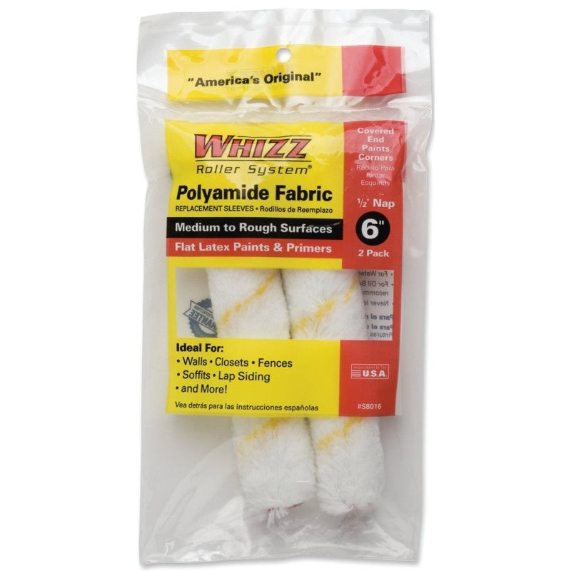 Whizz 58016 Roller Cover, 1/2 in Thick Nap, 6 in L, Polyamide Cover, 2/PK