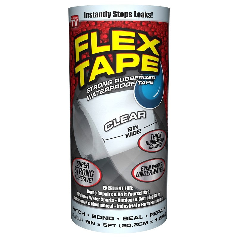 Flex Seal TFSCLRR0805 Repair Tape, 5 ft L, 8 in W, Clear