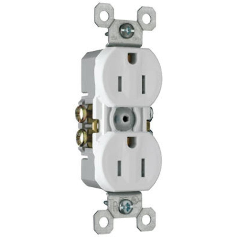Pass & Seymour TradeMaster Series 3232TRWRWCC8 Duplex Receptacle, Thermoplastic, White, 2-Pole, 15 A, 125 V, 3-Wire