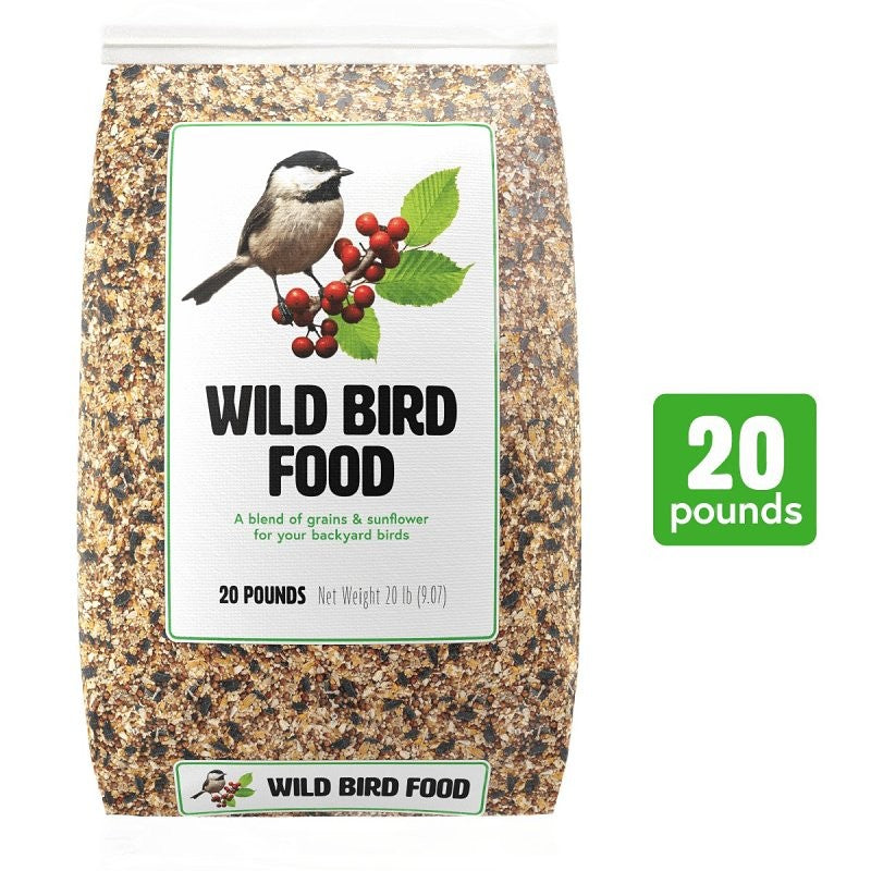 15529 Wild Bird Food, 20 lb, Ingredients: Grain Products, White Proso Millet, Black Oil Sunflower Seeds