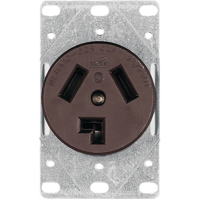 Eaton Cooper Wiring 38B-BOX Power Receptacle, 3 -Pole, 125/250 V, 30 A, NEMA: NEMA 10-30R, Brown