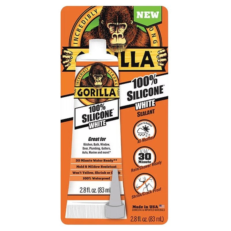 Gorilla 8060810 Silicone Sealant, White, 1 day Curing, 40 deg F, 2.8 oz Tube