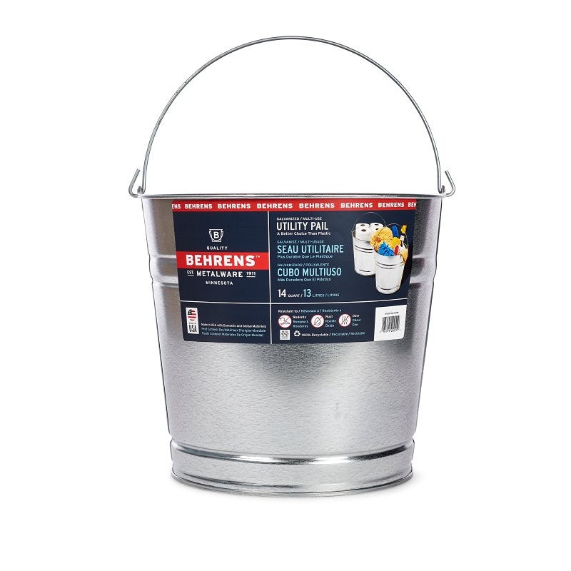 Behrens 1214GS Utility Pail, 14 qt Capacity, Steel, Galvanized