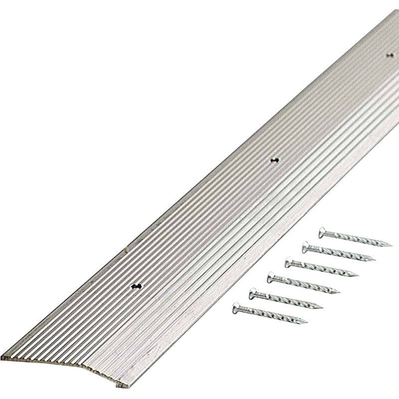M-D 78220 Carpet Trim, 72 in L, 2 in W, Fluted Surface, Aluminum, Silver