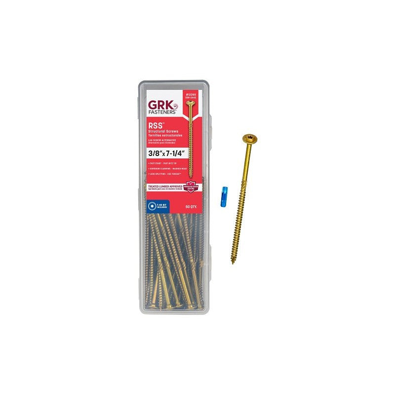 GRK Fasteners RSS 12285 Structural Screw, 3/8 in Thread, 7-1/4 in L, Washer Head, Star Drive, Steel, 50 PK