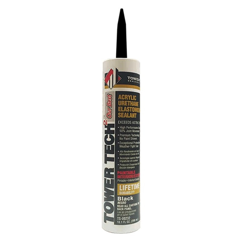 Tower Sealants TOWER TECH2 TS-00232 Elastomeric Sealant, Black, 7 to 14 days Curing, 40 to 140 deg F, 10.1 fl-oz Tube (Pack of 12)