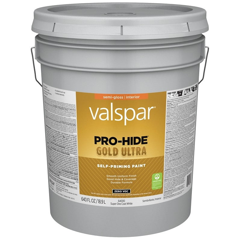 Valspar Pro-Hide Gold Ultra 6400 Series 028.0064000.008 Interior Paint, Acrylic, Latex, Super One Coat White, Semi-Gloss